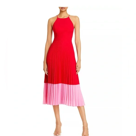 Aidan by Aidan Mattox | Dresses | Adian Mattox Pleated Halter Midi Dress  Pink And Red | Poshmark
